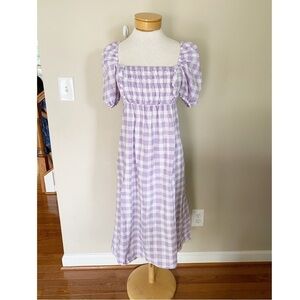 River Island Gingham Check Peasant Cottage Puff Sleeve Midi Dress Purple 4